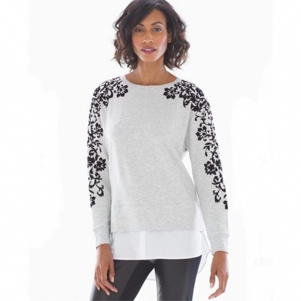 Soma Light Gray Pullover with Black Floral Embroidery